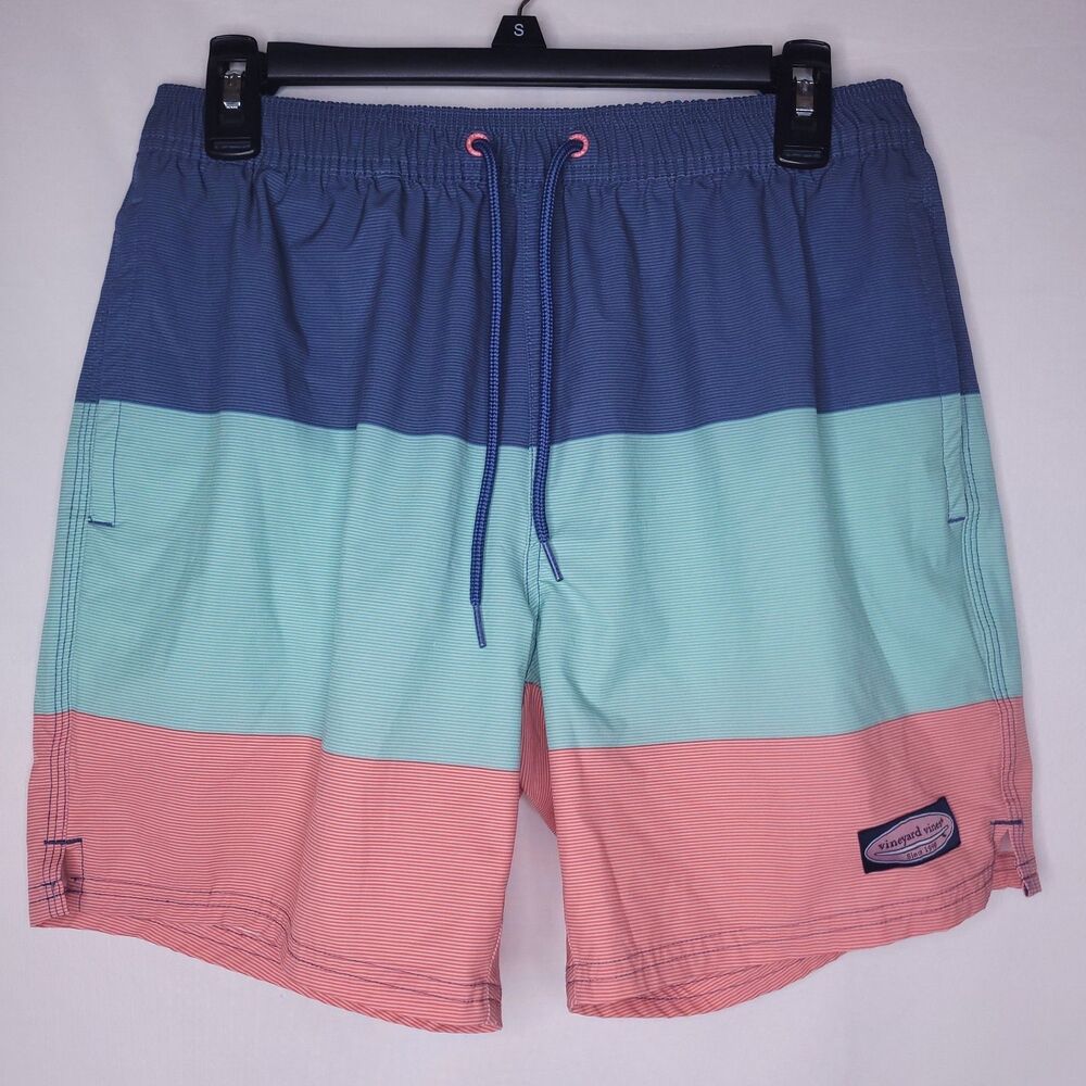 Vineyard Vines Swim Trunks Mens Small Chappy Blue, Teal, Red Mesh